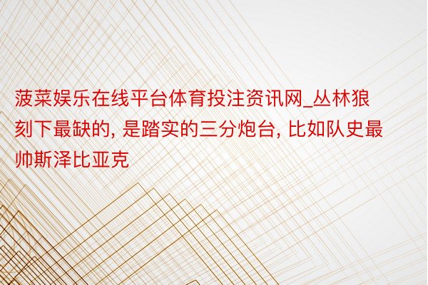 菠菜娱乐在线平台体育投注资讯网_丛林狼刻下最缺的, 是踏实的三分炮台, 比如队史最帅斯泽比亚克